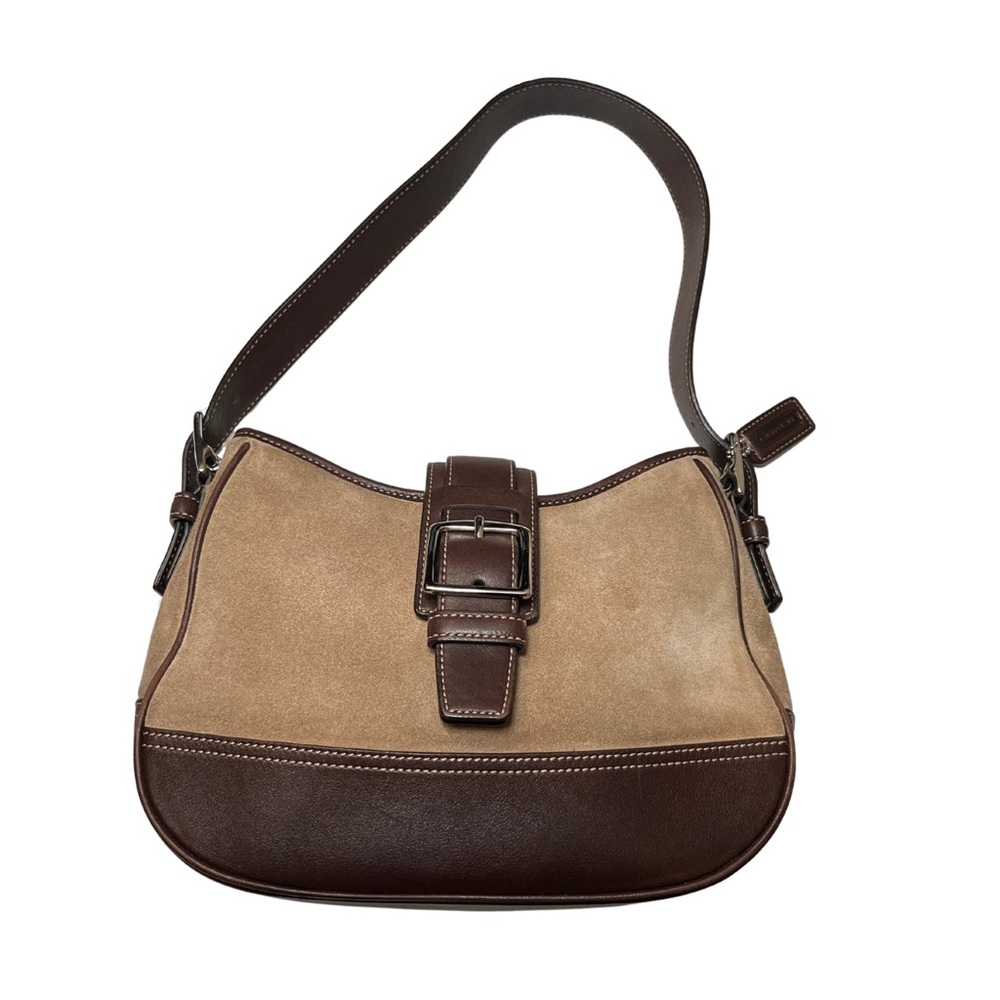 SOLD ⛔️ Vintage Coach Hampton Tan Suede and Brown Leather Shoulder Bag